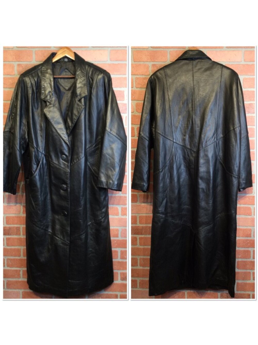 Jacqueline Ferrar Black Leather Trench Coat XL Longline Button Front Goth Matrix